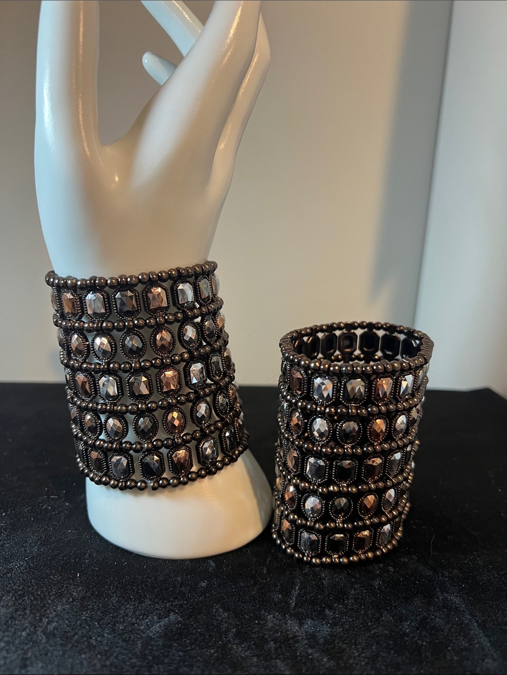Gunmetal Beaded Crystal Cuff Bracelet - Women Jewelry